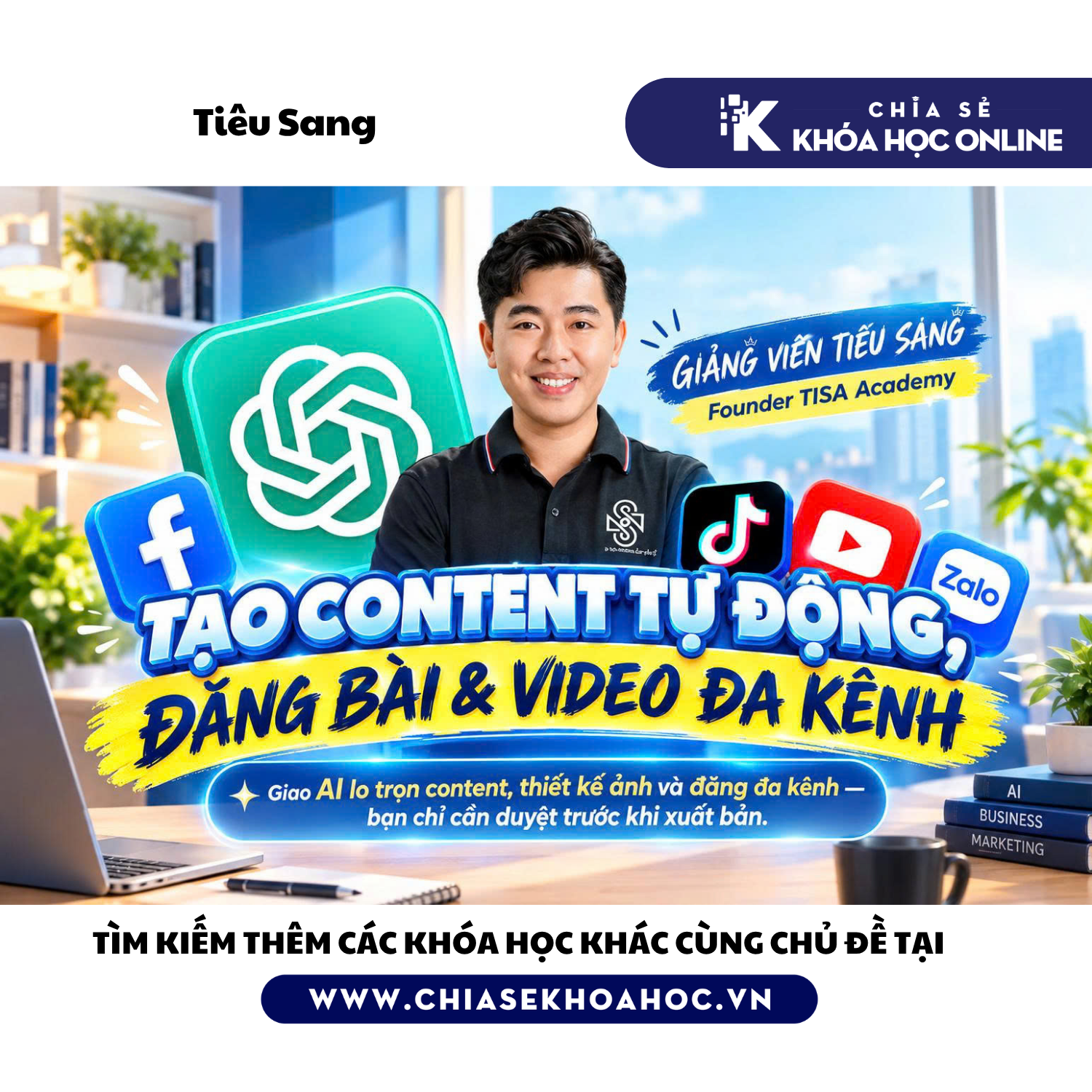 Khóa học Ma Trận Content & AutoPost AI - Lập Kế Hoạch Content Theo Phễu Marketing 5 Tầng, Thiết Kế Ảnh Đúng Thương Hiệu Và Giao AI Hỗ Trợ Đăng Bài - TIÊU SANG